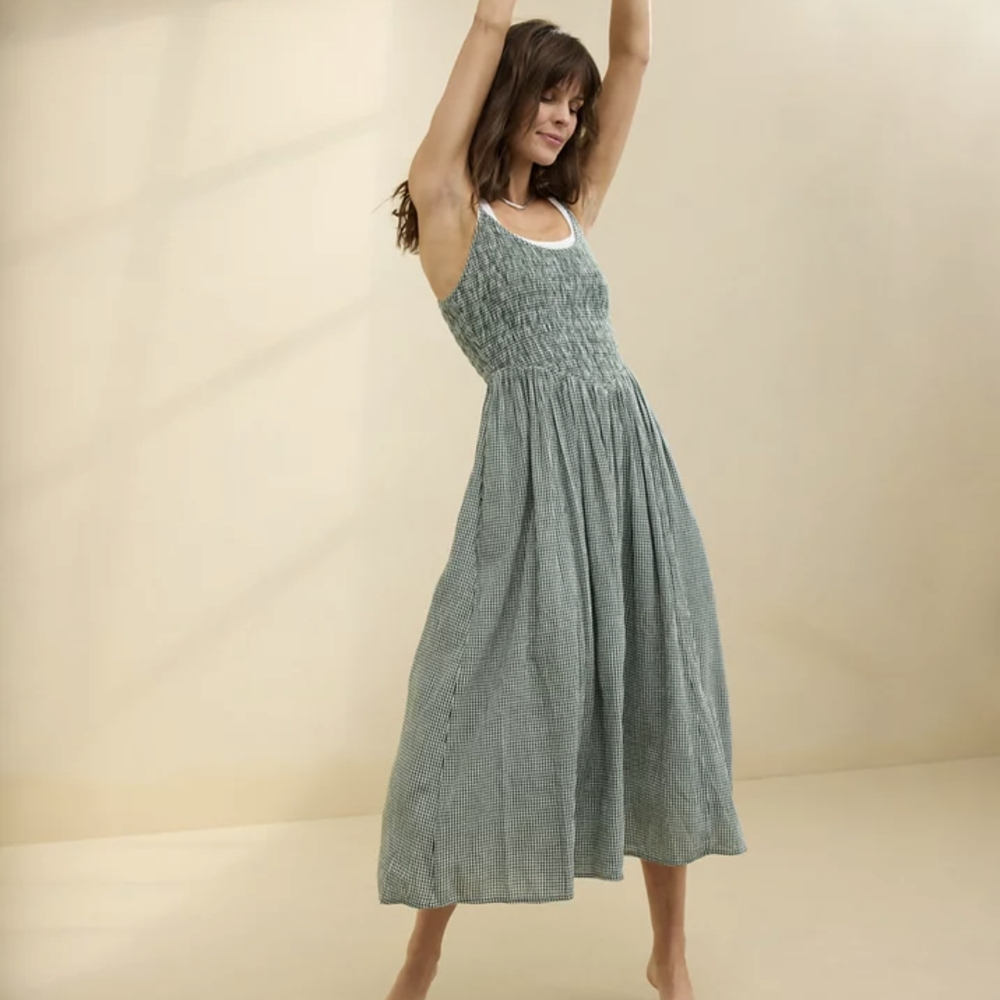 Aerie At The Barre Midi Dress Green Gingham Size Medium